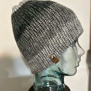 Gray Knit Beanie with Brown Tag